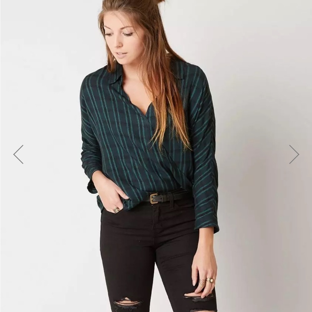 RVCA Green/Black Flannel Shirt with Slit Womans Size